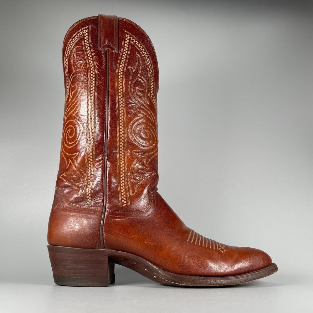 JUSTIN 1769 Men’s Size 9 B Brown Leather Western Pull On Cowboy Boots Casual GUC - Picture 7 of 10